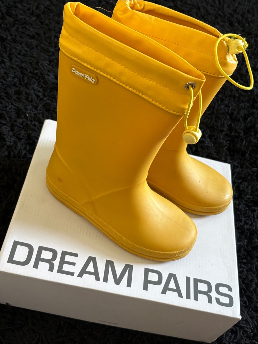 Dream Pairs Kids Yellow Waterproof Rain Boots with Drawstring Top